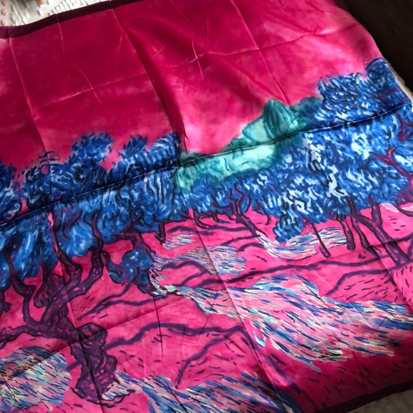 MOSI art scarf square bold pinks blue Van Gogh - Picture 8 of 11